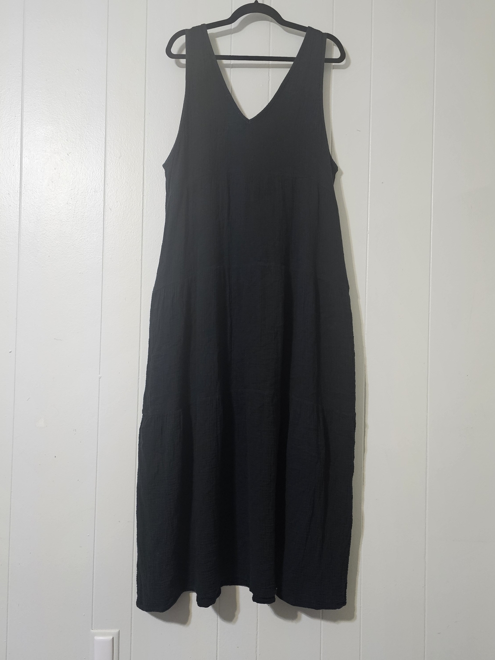 Marine Layer Corinne Tiered Cotton Gauze Maxi Dress Black XL Boho Coastal Chic - Picture 3 of 10